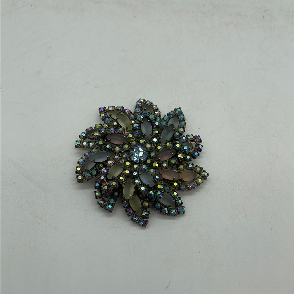 Vintage Multicolor AB Crystal & Stone Brooch